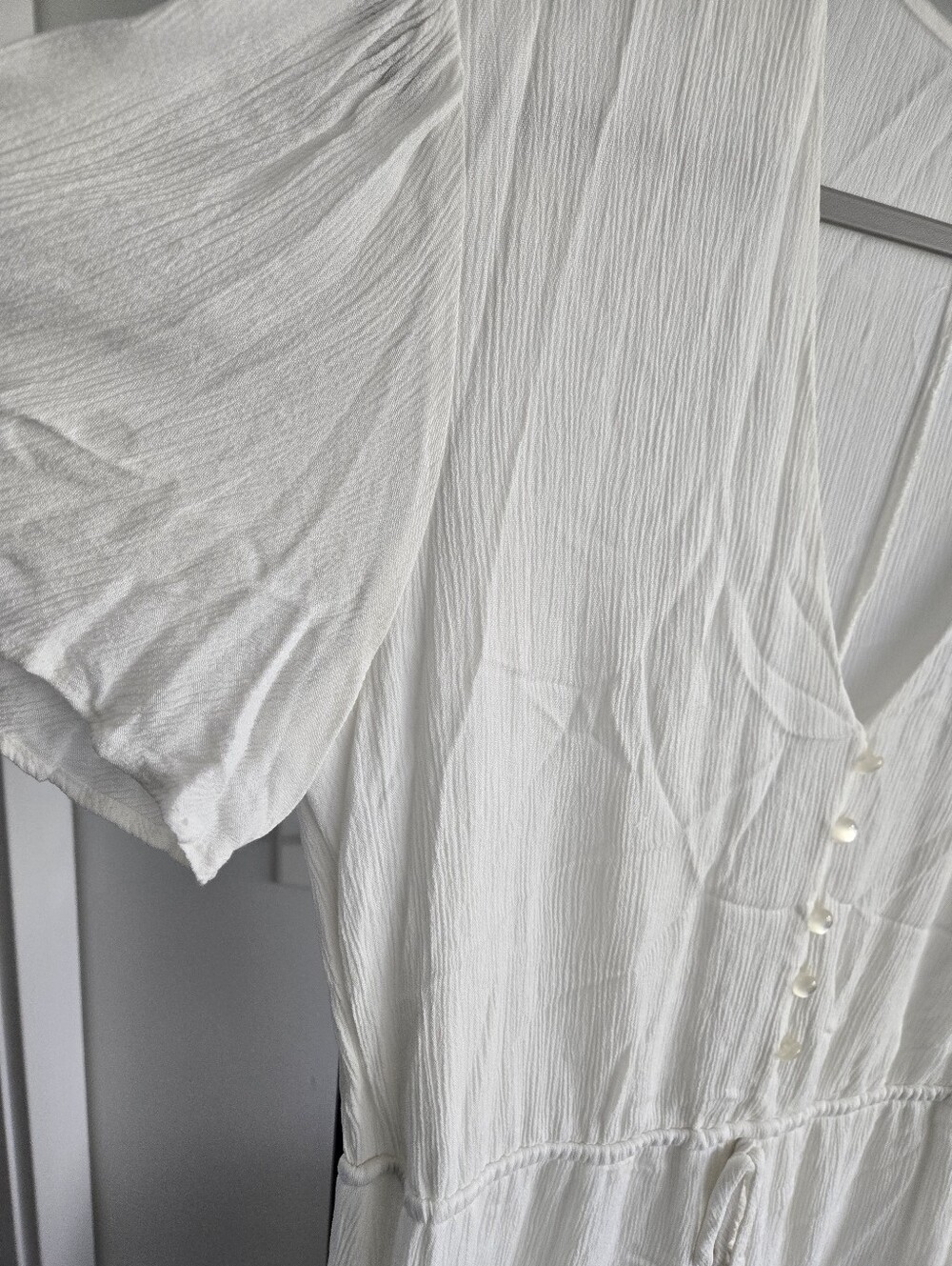 Maurices White Boho Lace Hem Dress Short Sleeve V-Neck Women LARGE - Picture 3 of 6